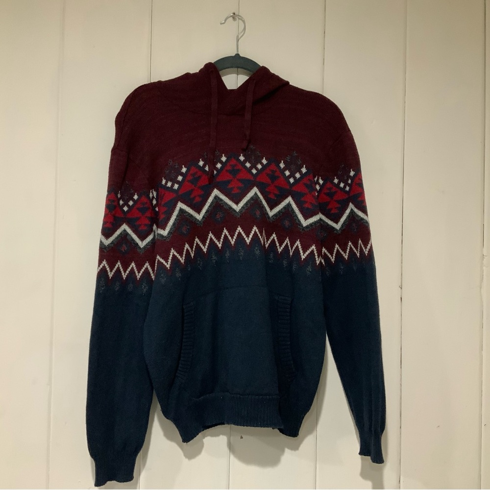 American Eagle Red/Blue Hooded Aztec Tribal Sweatshirt, size - medium